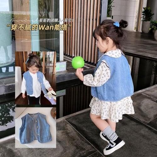 Elegant Spring Autumn Girl Clothing Denim Vest Outfit Two-Piece Suit for Children Clothing New Fashion Casual Style Girl Age 1-7
