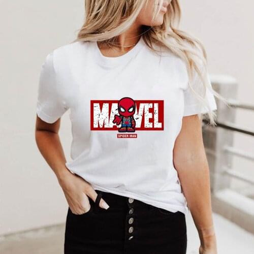 Super Man Marvel Print Disney T Shirt Summer Women O-neck Loose White Plus Size Cartoon Avengers Tshirts Lady Female Tee Shirt