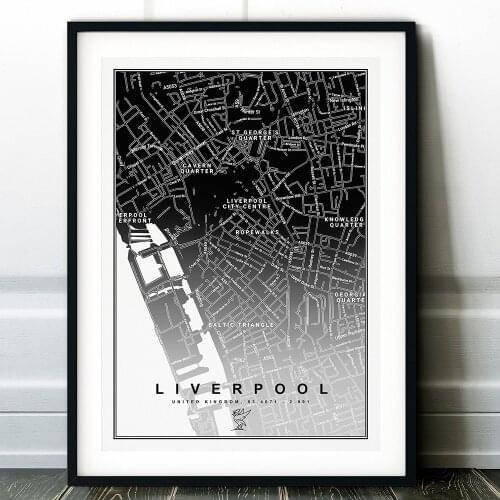 Manchester and Liverpool City Map Poster Travel Road Wall Art Print on Canvas Decorative Painting for Living Room Home Decor