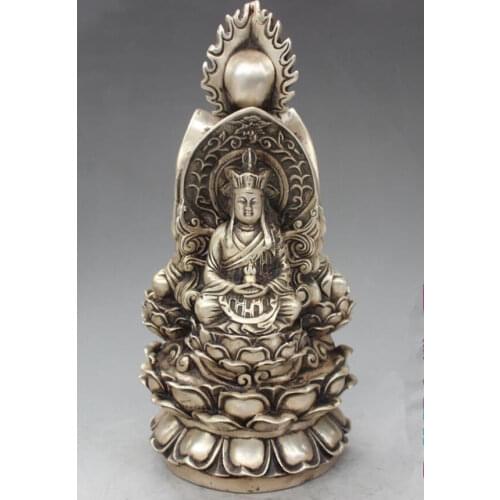 China Tibet silver Carved Buddism Three Noodles Buddha Sculpture Statue