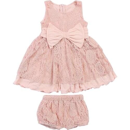 Kaiya Angel 2019 New Fashion Children Girls Clothing Set Big Bow Sleeveless Tops + Short Pants Kids Solid Color Lace Outfits