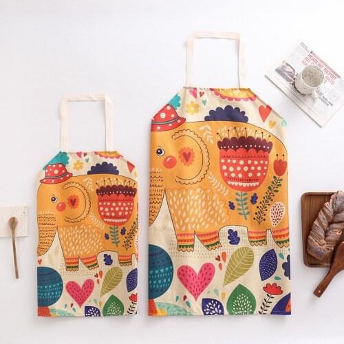 2PCS Parent-Child Apron Cartoon Elephant Kids Adult Apron Linen Sleeveless Cooking Apron Men Women Home Cleaning Tools Cook Wear