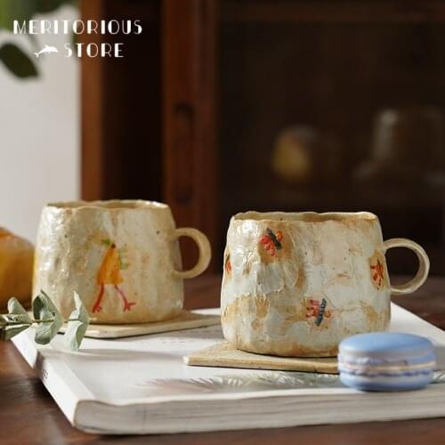 Creative Hand Retro Rough Pottery Coffee Cup Spoon Dish Personalized Designer Make-up Native Japanese Handmade Cup Milk Cup