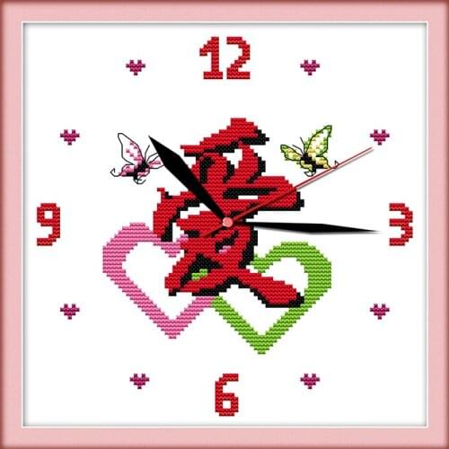 Love clock cross stitch kit 14ct 11ct count print canvas wall clock stitches embroidery DIY handmade needlework plus