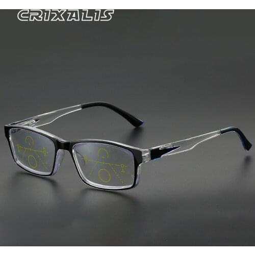 CRIXALIS Multifocal Progressive Reading Glasses Women Spring Hinge With diopters Blue Light Blocking Eyeglasses Men 2.5 x Blue
