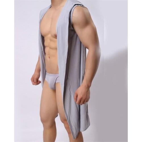 Summer Mens Ice Silk Underwear Bathrobes Nightgown Sexy Soft Silk Fabric Home Cloths Without Panties