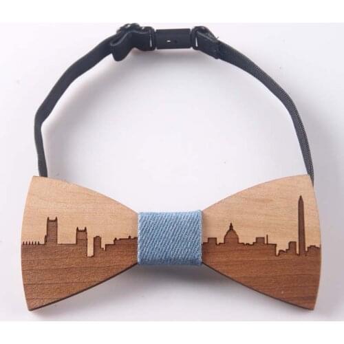 Imprint wooden bow ties New York city men bow tie