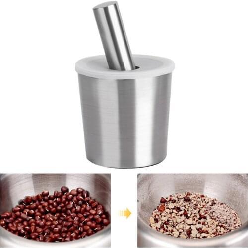 Mortar Pestle Set Stainless Steel Grinder Pills Crusher with Lid for Garlic Crushing Spices Grinding Kitchen Tools Gadgets