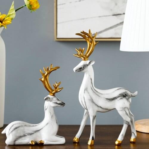 Nordic Creative Resin Marble Deer Modern Home Accessories Simulated Animal Decorative Ornaments