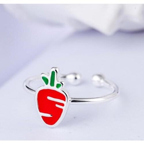 Creative Fruit New Fashion 925 Sterling Silver Jewelry Personality Cute Vegetable Carrot Exquisite Gift Opening Rings R085