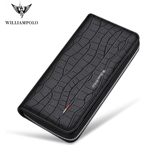 WilliamPolo New fashion men genuine leather rfid wallet card holder purse handbags Anti-theft RFID luxury brand zipper clutches