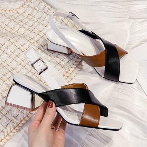 Crocodile Pattern cross band gladiator sandals women plus size 34-43 summer shoes plating thick high heels sandalias mujer 2021