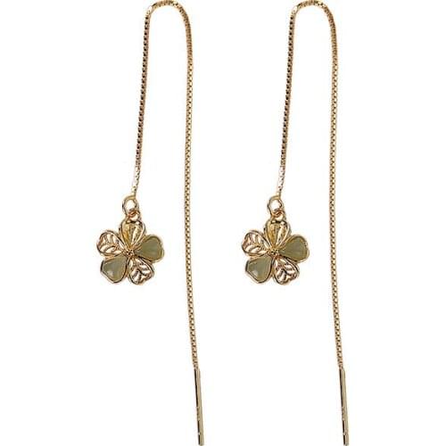 925 sterling silver gold plated Hetian gray jade hanging earrings personality Fashion Flower Lady long earrings