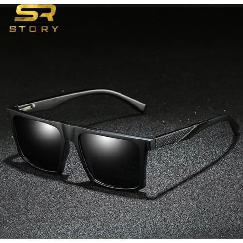 STORY TR90 Sunglasses Men Polarized UV400 High Quality Brand Designer Square Frame Black Brown Blue Tea Shades Sun Glasses Male