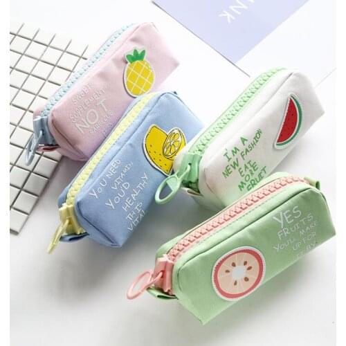 Fresh Fruit Big Zipper Canvas Large Pencil Case Stationery Storage Organizer Bag School Office Supply