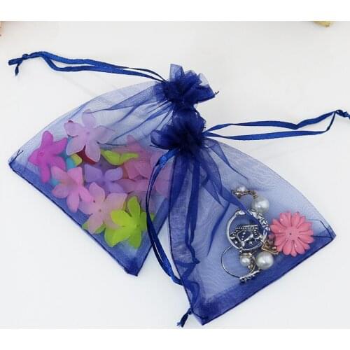 9x12cm (3.54"x4.72") Dark Blue Organza Bags Jewelry Bags And Packaging Draw String Bags Pouches For Wedding 100pcs/lot