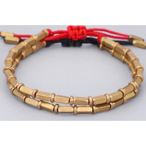 Tibetan Buddhist Handmade Braided Long Copper Beads Lucky Rope Bracelet Bangles