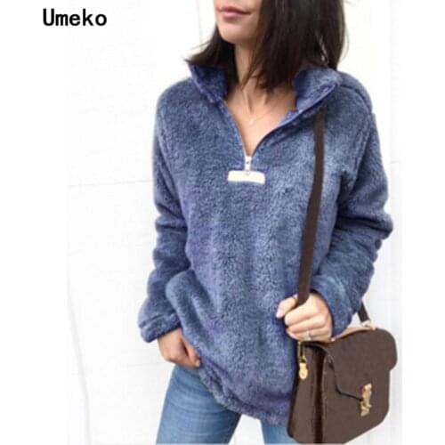 Umeko New Autumn and Winter Women Fashion Stand Collar Sweatshirt Half Zip Fleece Casual Tops Warm Solid Sweatshirt Pullovers