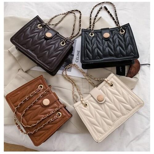 PU Leather Purses and Handbags for Women 2021 Designer Luxury Fashion Girls Female Shoppers Hot Solid Color Chain Vintage Wallet