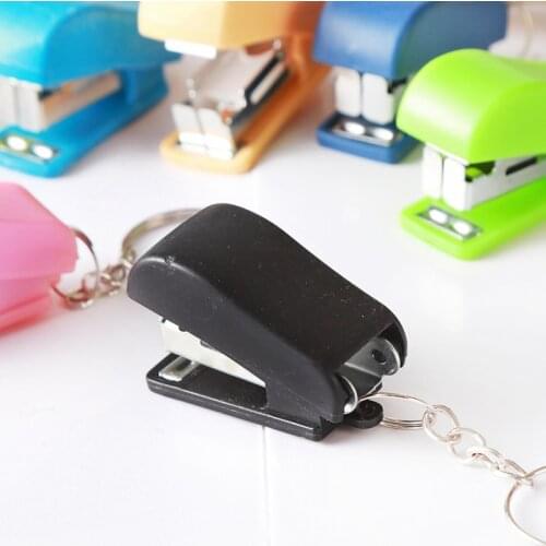 1pc Paper Binding Binder Paperclip Mini Stapler with Keychain School Office Supplies Stationery Random Color