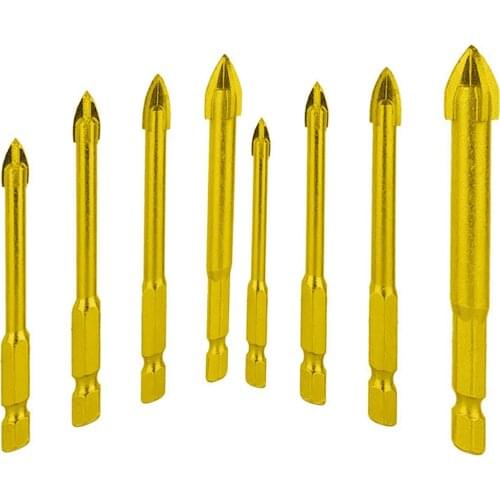 1PC ceramic Tile Glass Titanium Plated Drill Bits 6.35mm Hex Shank Set Power Tools Cross Triangle Drill