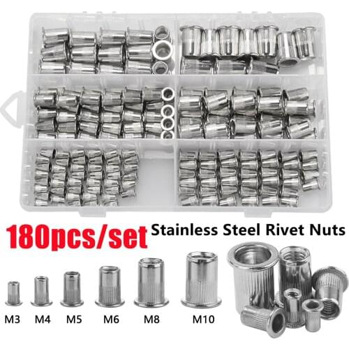 Stainless Steel Rivet Nuts Flat Head Rivet Nuts Set Nuts Insert Riveting M3 M4 M5 M6 M8 M10 Nut Sets Kit