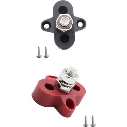 2Pcs M8 (5/16'') Stainless Steel Single Stud Power and Ground Junction Blocks, Battery Power Stud Junction, Black & Red