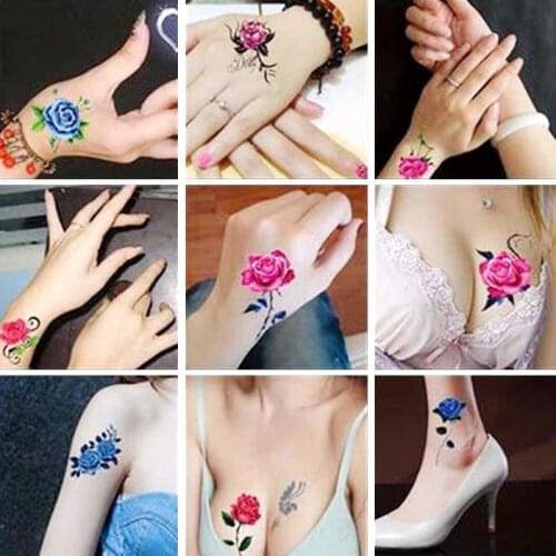 52pc/set Flowers Tattoo Sticker Body Art Sexy Fashion Women Hand Arm Waterproof Temporary Peony Rose Fake Tattoo Sticker Girls
