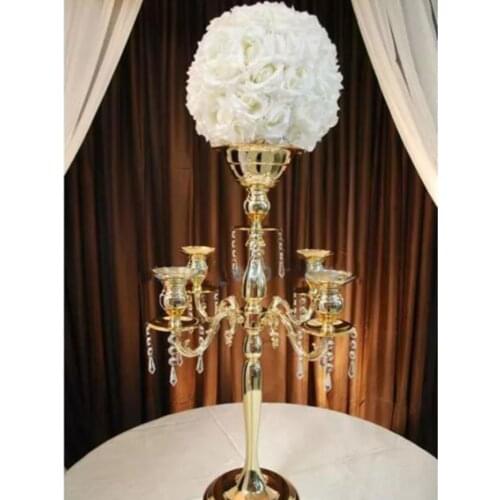 75cm gold 5 arms Crystal Candelabra Candle Holders wedding Centerpiece flower bowl Candlestick event party candelabrum