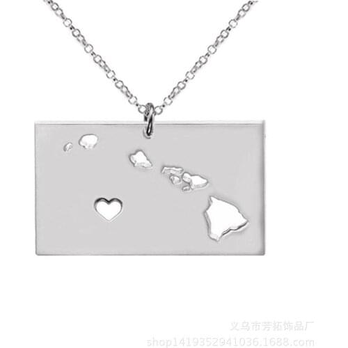 American And European Fashion, Fashion Trends Map Of The United States Jewelry, Hawaii Map Stainless Steel Necklace