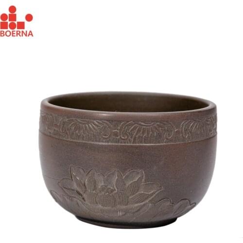 BOERNA Boutique Nixing Teacup 75ml Meditation Cup Handmade Three-dimensional Relief Lotus Tea Bowl Chinese Tea Set Master Cup