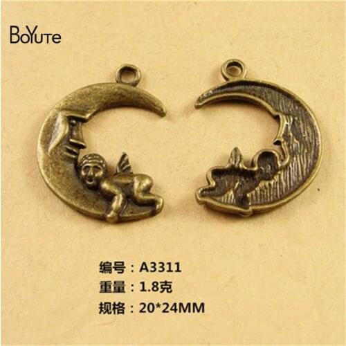 BoYuTe (50 Pieces/Lot) 20*24MM Antique Bronze Plated Alloy Moon Angel Charms Pendant Jewelry Findings for Diy Choker Necklace