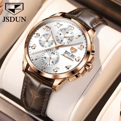 JSDUN Mens Classic Automatic Mechanical Watch Waterproof Leather Strap High Quality Watches Male Clock Relogio Masculino 8914