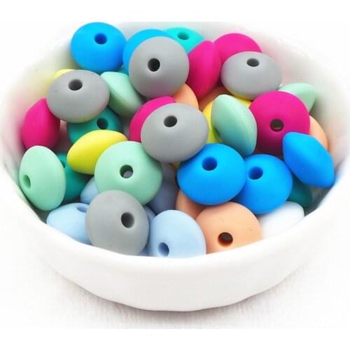 Chenkai 100pcs Silicone Abacus Teether Lentil Beads DIY Nursing Baby Pacifier Jewelry Toy Pendant Making Beads BPA Free 14x8mm