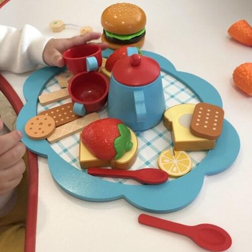 Childrens Wooden Play House Toy Kitchen Afternoon Tea Set Montessori Education Simulated Strawberry Cake Dessert Pot Kids Gift