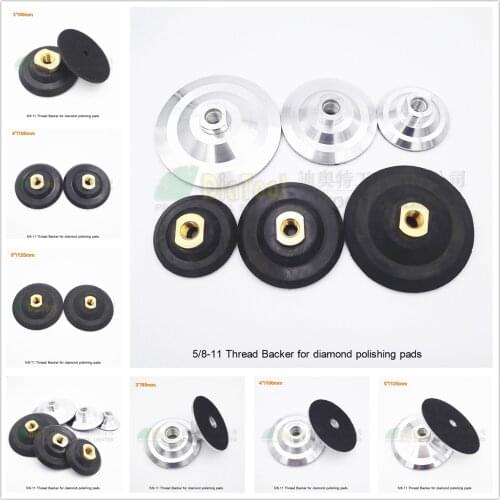 SHDIATOOL 2pcs Back Pad Holder For Diamond Polishing Pads With 5/8-11 Thread Diameter 3"/4"/5" Rubber Or Aluminum Based