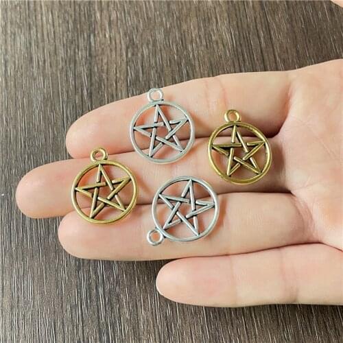 Junkang 15pcs Round Hollow Five-pointed Star Pendant Fashion Jewelry Making DIY Handmade Bracelet Necklace Accessories
