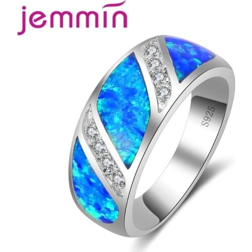 Hot Sell 925 Sterling Silver Brand Jewelry Bangue Ring for Women Irregular Blue Fire Opal Band Micro Inlaied CZ Crystal