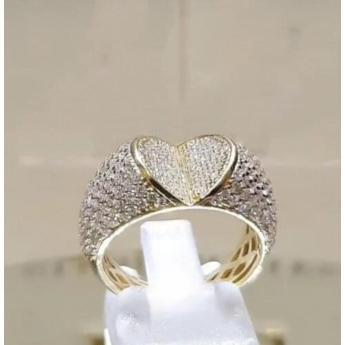Milangirl Hot Sale Full Crystal Gold Color Ring for Women Fashion Jewelry Engagement Stereoscopic Heart Rings Finger Whole Sale