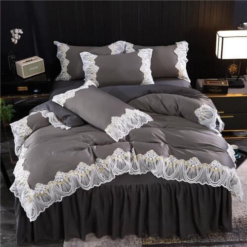 4Pcs Washed silk embroidery Princess style bedding sets queen king size duvet cover set bed skirt set pillowcase bedclothes