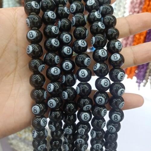 20pcs 8/10/12mm Black Number 8 Ceramic Beads DIY Round Loose Lucky Eight Ceramics Bead For Jewelry Making Bracelet Necklace