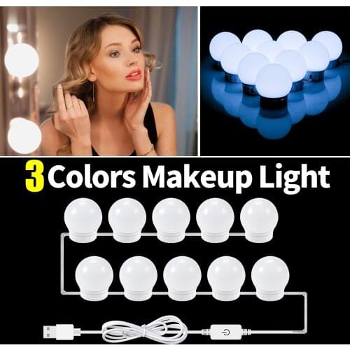 12V LED Vanity Lamp Make Up Mirror Light Wall Lamp LED Dressing Table Cosmetic Mirror Light Bulbs 3 Colors Dimming For Bathroom