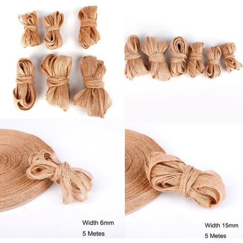 6/10/15/20/25/38mm 5M Natural Jute Burlap Hessian Ribbon Tapes Roll Vintage Rustic Wedding Party DIY Decorative Crafts