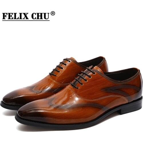 2019 Men Dress Shoes Wingtip Patent Leather Black Brown Lace-Up Formal Oxford Shoes Wedding Party Office Business Mens Shoes