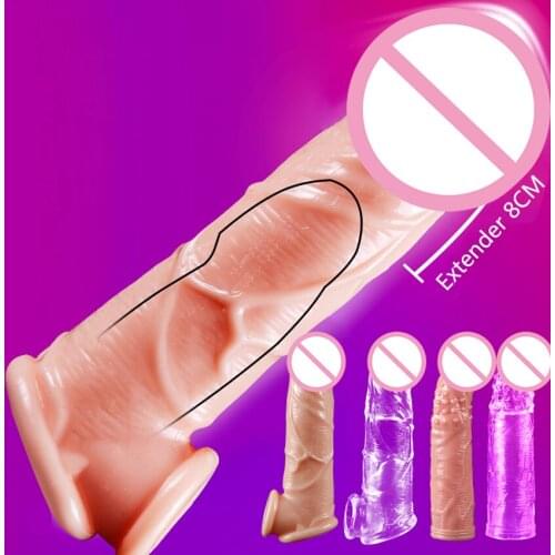 Male Penis Sleeve Enlargement Realistic Extender Dildo Delay Ejaculation Reusable Condom Sex Toys for Men Couples