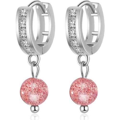 New Arrival 925 Sterling Silver Fashion Natural Pink Quartz Ladies Stud Earrings Jewelry Women Wedding Gift Never Fade