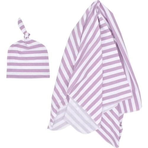 2 pcs Set Newborn Baby Boys Swaddle Blanket Cotton Soft Stripped Swaddle Wrap and Hats Girls Baby Newborn Bedding Stuff products