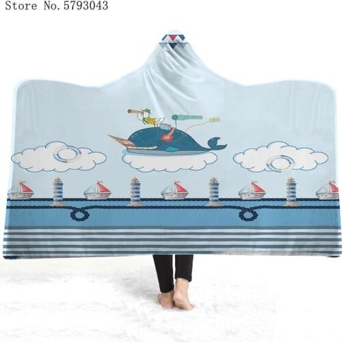 Whale Water Animals Wearable Blanket 3D Print Rudder Lifebuoy Throw Blanket Colorful Cartoon Fleece Blanket For Bedroom Blanket