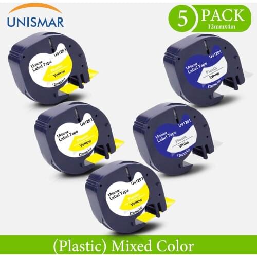 12mm Plastic Printer Ribbon for DYMO LT 91202 91201 Black on White/Yellow Labels Maker for DYMO LetraTag LT 100H QX-50 Printer