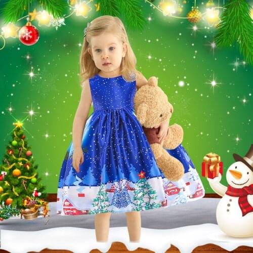 Flower Girl Dresses Princess prints a Christmas holiday performance dress girl Christmas party banquet dress